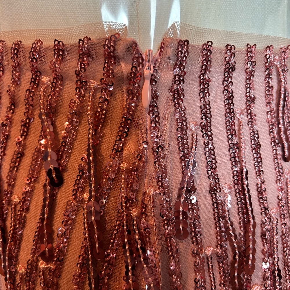 Anthropologie Maeve Pink Sequin Pencil Skirt Evening Formal Fringed Midi - Picture 10 of 14